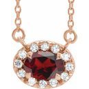 Red Garnet Necklace in 14 Karat Rose Gold 6x4 mm Oval Mozambique Garnet & 1/10 Carat Diamond 16