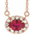Genuine Ruby Necklace in 14 Karat Rose Gold 6x4 mm Oval Ruby & 1/10 Carat Diamond 18