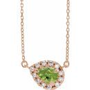 Genuine Peridot Necklace in 14 Karat Rose Gold 6x4 mm Pear Peridot & 1/6 Carat Diamond 18