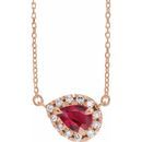 Genuine Ruby Necklace in 14 Karat Rose Gold 6x4 mm Pear Ruby & 1/6 Carat Diamond 16
