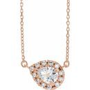 Genuine Sapphire Necklace in 14 Karat Rose Gold 6x4 mm Pear White Sapphire & 1/6 Carat Diamond 16