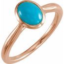 Genuine Turquoise Ring in 14 Karat Rose Gold 8x6 mm Oval Cabochon Turquoise Ring