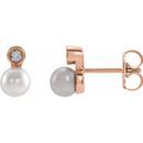 White Akoya Pearl Earrings in 14 Karat Rose Gold Akoya Cultured Pearl & .03 Carat Diamond Bezel-Set Earrings