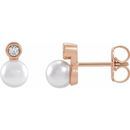 White Akoya Pearl Earrings in 14 Karat Rose Gold Akoya Cultured Pearl & .06 Carat Diamond Bezel-Set Earrings