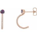 Genuine Alexandrite Earrings in 14 Karat Rose Gold Alexandrite & 1/6 Carat Diamond Hoop Earrings