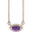 Genuine Amethyst Necklace in 14 Karat Rose Gold Amethyst & .05 Carat Diamond Halo-Style 16