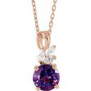 Genuine Amethyst Necklace in 14 Karat Rose Gold Amethyst & 1/10 Carat Diamond 16-18
