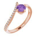 Genuine Amethyst Ring in 14 Karat Rose Gold Amethyst & 1/10 Carat Diamond Bypass Ring