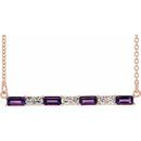 Genuine Amethyst Necklace in 14 Karat Rose Gold Amethyst & 1/5 Carat Diamond Bar 16-18