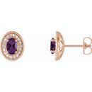 Genuine Amethyst Earrings in 14 Karat Rose Gold Amethyst & 1/5 Carat Diamond Halo-Style Earrings