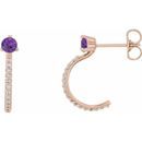 Genuine Amethyst Earrings in 14 Karat Rose Gold Amethyst & 1/6 Carat Diamond Hoop Earrings