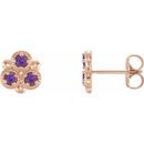 Genuine Amethyst Earrings in 14 Karat Rose Gold Amethyst Three-Stone Earrings