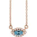 Genuine Aquamarine Necklace in 14 Karat Rose Gold Aquamarine & .05 Carat Diamond Halo-Style 16
