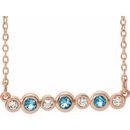 Genuine Aquamarine Necklace in 14 Karat Rose Gold Aquamarine & .08 Carat Diamond Bezel-Set Bar 16-18