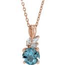 Genuine Aquamarine Necklace in 14 Karat Rose Gold Aquamarine & 1/10 Carat Diamond 16-18