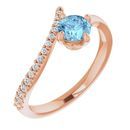 Genuine Aquamarine Ring in 14 Karat Rose Gold Aquamarine & 1/10 Carat Diamond Bypass Ring