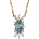 Genuine Aquamarine Necklace in 14 Karat Rose Gold Aquamarine & 1/4 Carat Diamond 16-18