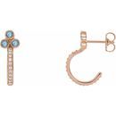Genuine Aquamarine Earrings in 14 Karat Rose Gold Aquamarine & 1/4 Carat Diamond J-Hoop Earrings