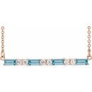 Genuine Aquamarine Necklace in 14 Karat Rose Gold Aquamarine & 1/5 Carat Diamond Bar 16-18