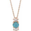 Genuine Aquamarine Necklace in 14 Karat Rose Gold Aquamarine & 1/6 Carat Diamond 16-18