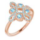 Genuine Aquamarine Ring in 14 Karat Rose Gold Aquamarine & 1/6 Carat Diamond Clover Ring