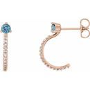 Genuine Aquamarine Earrings in 14 Karat Rose Gold Aquamarine & 1/6 Carat Diamond Hoop Earrings