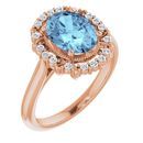 Genuine Aquamarine Ring in 14 Karat Rose Gold Aquamarine & 1/6 Carat Diamond Ring