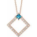 Genuine Aquamarine Necklace in 14 Karat Rose Gold Aquamarine & 3/8 Carat Diamond 16-18