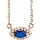 Genuine Sapphire Necklace in 14 Karat Rose Gold Genuine Sapphire & .05 Carat Diamond Halo-Style 16
