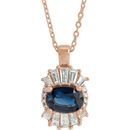 Genuine Sapphire Necklace in 14 Karat Rose Gold Genuine Sapphire & 1/3 Carat Diamond 16-18
