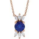 Genuine Sapphire Necklace in 14 Karat Rose Gold Genuine Sapphire & 1/4 Carat Diamond 16-18