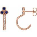 Genuine Sapphire Earrings in 14 Karat Rose Gold Genuine Sapphire & 1/4 Carat Diamond J-Hoop Earrings