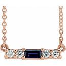 Genuine Sapphire Necklace in 14 Karat Rose Gold Genuine Sapphire & 1/5 Carat Diamond 18
