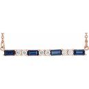 Genuine Sapphire Necklace in 14 Karat Rose Gold Genuine Sapphire & 1/5 Carat Diamond Bar 16-18