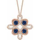 Genuine Sapphire Necklace in 14 Karat Rose Gold Genuine Sapphire & .17 Carat Diamond Clover 18