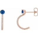 Genuine Sapphire Earrings in 14 Karat Rose Gold Genuine Sapphire & 1/6 Carat Diamond Hoop Earrings