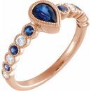 Genuine Sapphire Ring in 14 Karat Rose Gold Genuine Sapphire & 1/6 Carat Diamond Ring