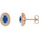 Genuine Sapphire Earrings in 14 Karat Rose Gold Genuine Sapphire & 1/8 Carat Diamond Halo-Style Earrings