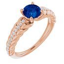 Genuine Sapphire Ring in 14 Karat Rose Gold Genuine Sapphire & 1/8 Carat Diamond Ring