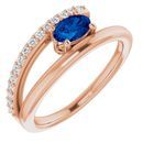 14 Karat Rose Gold Blue Sapphire & .125 Carat Weight Diamond Ring