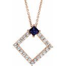 Genuine Sapphire Necklace in 14 Karat Rose Gold Genuine Sapphire & 3/8 Carat Diamond 16-18