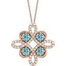 Natural Blue Zircon Necklace in 14 Karat Rose Gold Natural Blue Zircon & .17 Carat Diamond Clover 18