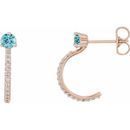 Genuine Zircon Earrings in 14 Karat Rose Gold Genuine Zircon & 1/6 Carat Diamond Hoop Earrings