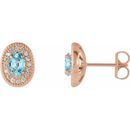 Genuine Zircon Earrings in 14 Karat Rose Gold Genuine Zircon & 1/8 Carat Diamond Halo-Style Earrings