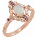 Natural Opal Ring in 14 Karat Rose Gold Cabochon Ethiopian Opal, Pink Sapphire & .06 Carat Diamond Ring