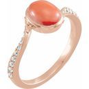 Pink Coral Ring in 14 Karat Rose Gold Cabochon Pink Coral & 1/5 Carat Diamond Ring