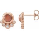 Pink Coral Earrings in 14 Karat Rose Gold Cabochon Pink Coral & 1/8 Carat Diamond Earrings