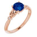 Genuine Created Sapphire Ring in 14 Karat Rose Gold Chatham Created Genuine Sapphire & .02 Carat Diamond Ring