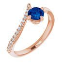 Genuine Chatham Created Sapphire Ring in 14 Karat Rose Gold Chatham Created Genuine Sapphire & 1/10 Carat Diamond Bypass Ring