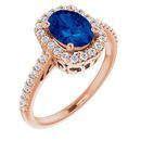 Genuine Chatham Created Sapphire Ring in 14 Karat Rose Gold Chatham Created Genuine Sapphire & 1/3 Carat Diamond Ring